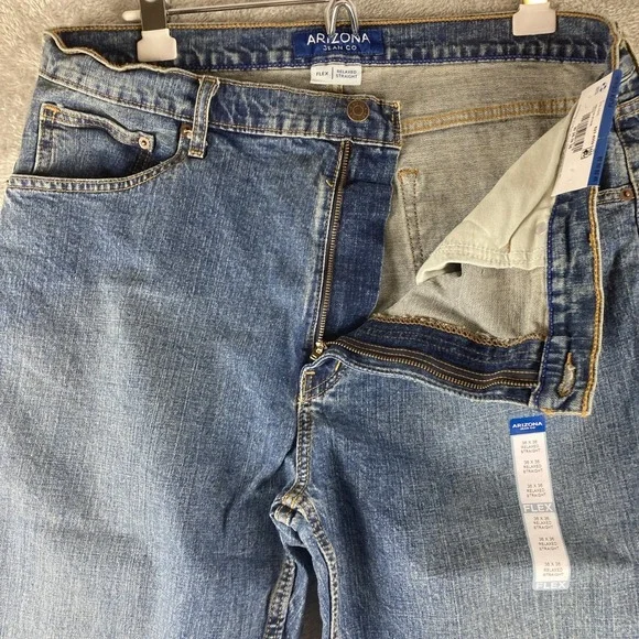 Arizona Jeans Mens 36x36 Flex Relaxed Straight Sits Below Waist Blue Denim - Picture 8 of 16
